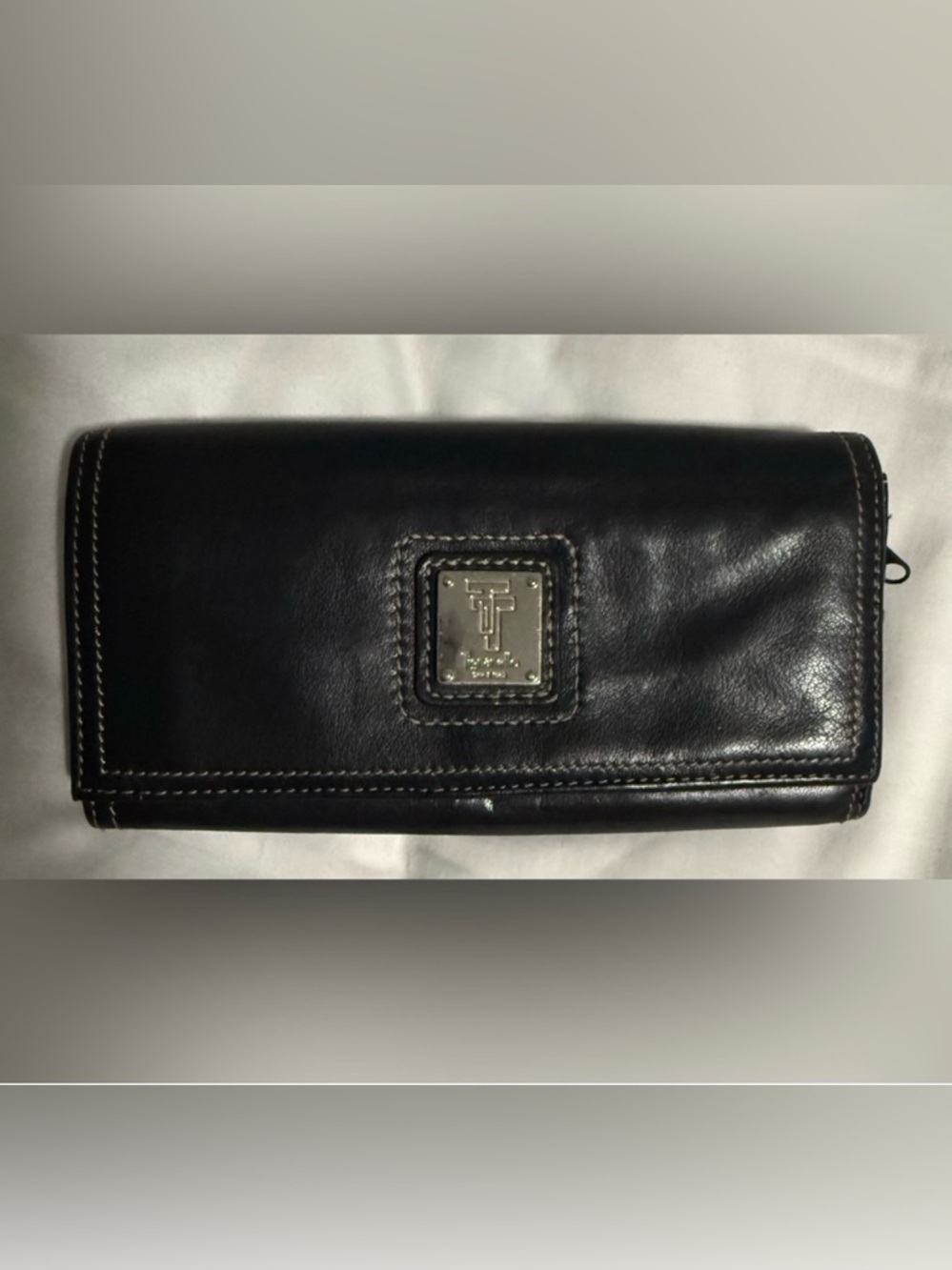 Tignanello Black Leather Wallet with Silver tone Logo! Like New!